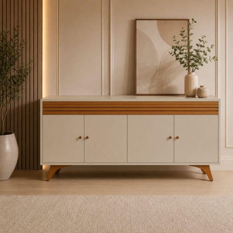 Buffet Aparador Lunimos Contemporâneo 4 Portas MDF 160cm Off White
