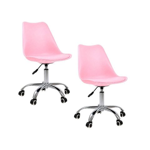 Kit 2 Cadeiras Saarinen Office Executiva Base Giratória Ajuste de Altura Couro Sintético Rosa