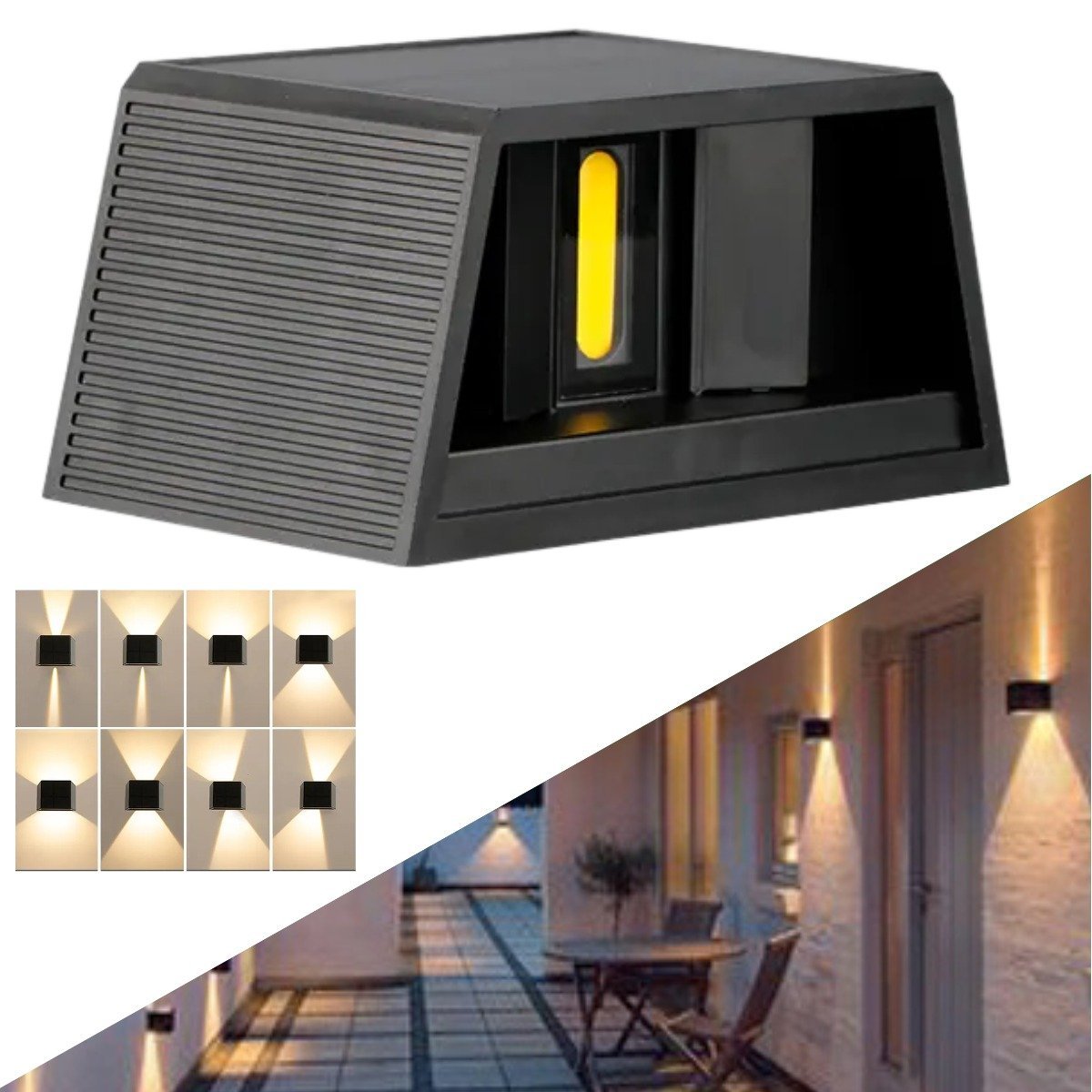 Kit 2 Luminárias Arandelas Solares Led Cob Com 2 Focos Direcionáveis Reguláveis Luz Branco