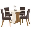 Ver imagem 1 de Mesa de Jantar Selena Tampo com Vidro 120x80 Nature/off White e 4 Cadeiras Facina Nature/marrom Expe