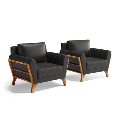 Kit 2 Poltronas Sabrina de Madeira Maciça com Almofada Courino Preto 503