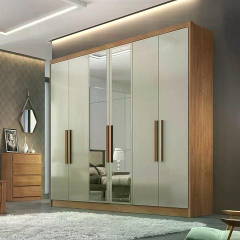 Guarda Roupa Rizon 6 Portas 4 Gavetas 1 Espelho Cor:Cumaru Fendi