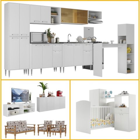 Armário Cozinha/sala Estar/quarto Bebê Kit Casa Completa 3 Ambientes Multimóveis Cr60002 Bc/imb/