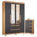 Ver imagem 1 de Guarda Roupa Solteiro Doble 04 Portas com Espelho e Cômoda Sole Flex Freijo Titanium - Móveis Albatr