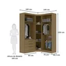Guarda Roupas Modulado de Canto Diagonal 3 Peças com 5 Portas e 4 Gavetas Paris Avelã/Avelã Luciane  - 2