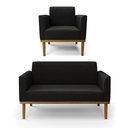 Ver imagem 1 de Sofá Namoradeira com Poltrona Base de Madeira Fixa Castanho Marisa Suede D03 - D'Rossi Preto