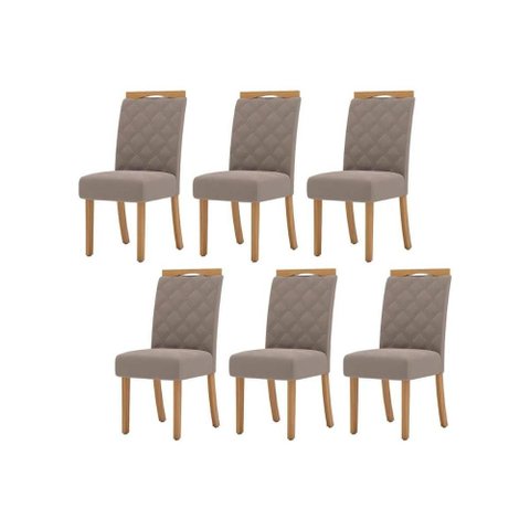 Kit 6 Cadeiras Sala Jantar Bella 6 Un Nature/suede Light Marrom Amendoa - Henn