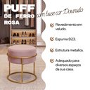 Ver imagem 2 de Kit 2 Puff Redondo Decorativo Estofado em Veludo Base Metálica Dourada Cor Rosé