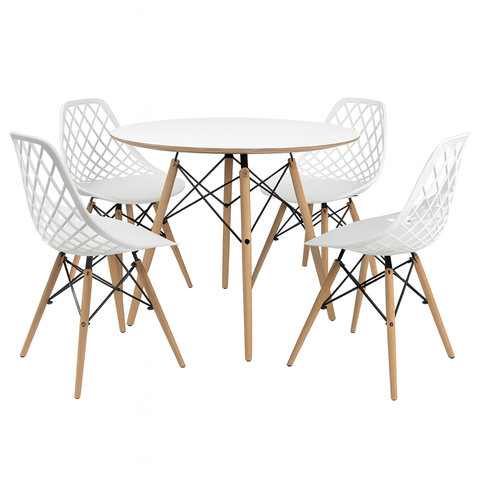 Conjunto Mesa Eames 90cm Branca com 4 Cadeiras Kaila Branca Dsw Polipropileno Sala Jantar