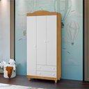 Ver imagem 1 de Guarda Roupa Lara MDF Nature Branco 3 Portas 2 Gavetas Infantil Organizador Quarto Moderno