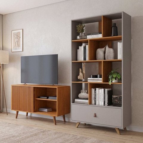 Conjunto Sala de Estar Rack para TV até 32 Polegadas e Estante para Livros