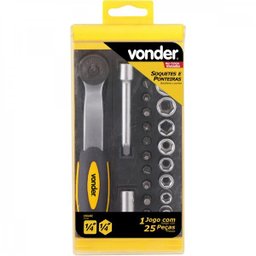 Jogo de Soquetes e Ponteiras Encaixe de 1/4" com 25 Peças Vonder - 2