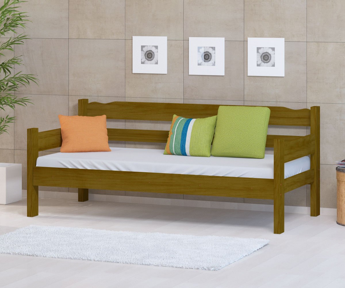 Sofa Cama de Madeira Maciça Cor Imbuia