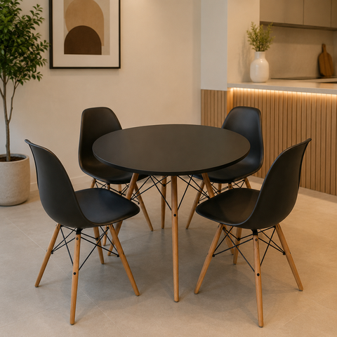 Conjunto Eames Eiffel Mesa + Cadeiras Conjunto para Sala e Cozinha Tampo Redondo 70cm 4 Cadeiras
