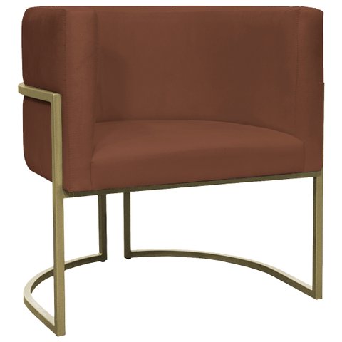 Poltrona Decorativa Recepção Luna Suede Base Ferro Champagne