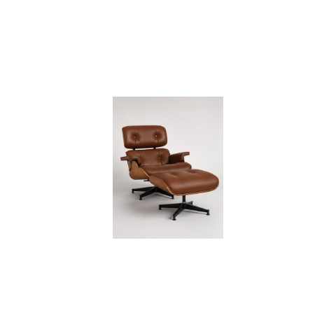 Poltrona Charles Eames com Puff - Freijó em Couro Telha