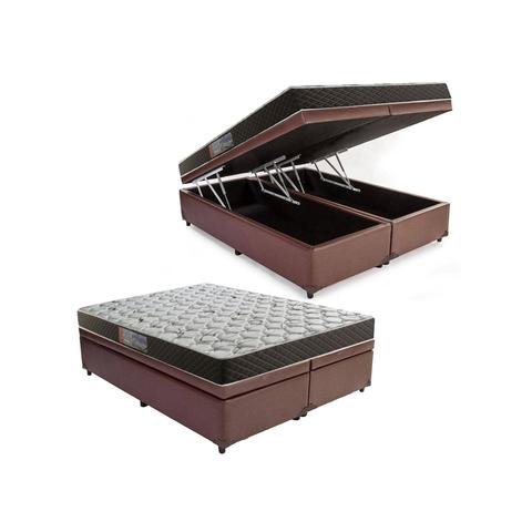 Cama Box Baú Queen Colchão Mola Bonnel Belos Sonhos + Box Sintético 69x158x198 Cinza