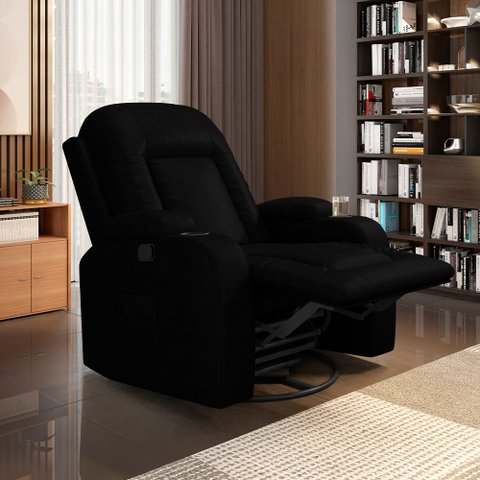 Poltrona do Papai Reclinável Giratória e Balanço Sala de Cinema Crihs Manual Glider PU Preto Brilho G23 - Gran Belo