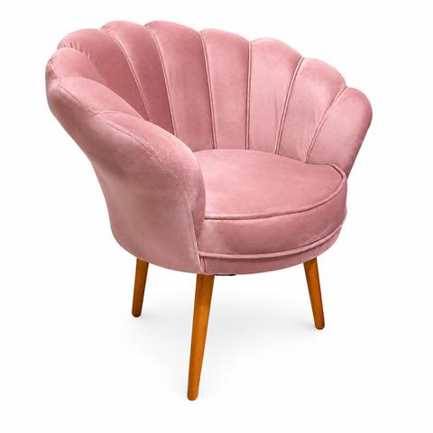 Poltrona Pétala Veludo Luxo Rosê Pés Palito Decorativa