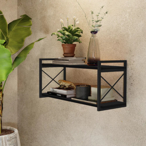 Prateleira de Parede Suspensa Nicho Estilo Industrial com 2 Prateleiras Moderno