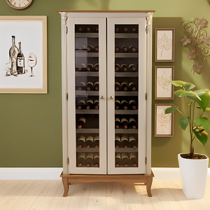 Adega para Vinho com 2 Portas de Vidro Fumê e Pés Luiz Xv - Amêndoa com Tampo e Base Imbuia Glazer