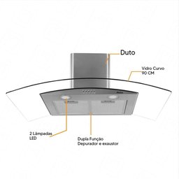 Coifa de Parede Philco Pco90g Curva 90cm Inox Dupla Filtragem - 220v - 3