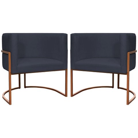 Kit 2 Poltronas para Sala de Recepção Luna Suede Cores Base de Ferro Bronze - Preto, Suede