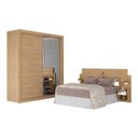 Ver imagem 2 de Guarda-roupas Casal e Cabeceira com 2 Mesas de Cabeceira e Espelhos Multimóveis Mp4328