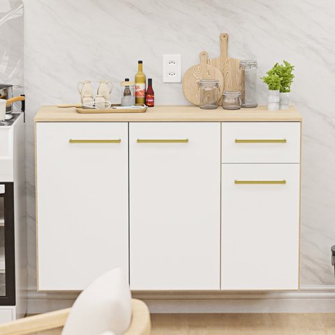 Balcão Auxiliar Modulado Bancada Cozinha Compacta Bege/Dubai/Branco