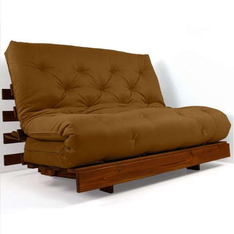 Sofá Cama Casal Futon Tokio Caramelo Madeira Maciça Cor Imbuia