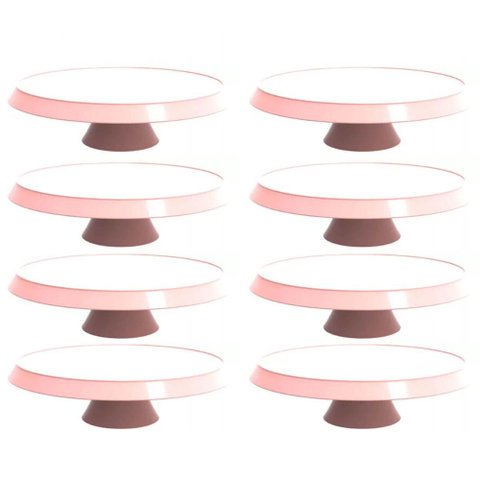 Kit 8 Bases Porta Bolos Rosa Himalaia 30cm com Pé Bubble Crippa Suporte Tortas Doces