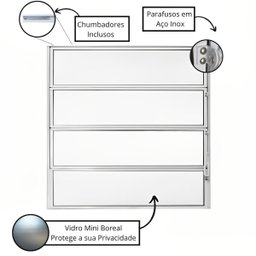Janela de Alumínio Branco | Vitro Basculante 4 Folhas | Linha Fortline | Atlântica A=0,80m x L=0,60m - 3