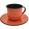 Caneca Esmaltada Xícara Com Pires Para Chá Café 150ml Laranja - 1