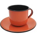 Ver imagem 1 de Caneca Esmaltada Xícara Com Pires Para Chá Café 150ml Laranja