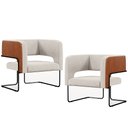 Ver imagem 1 de Kit 02 Poltronas Scarlett D02 Base Aço Preto Couríssimo Camel B-14 Linho Cru C-443 - Lyam Decor