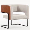 Ver imagem 3 de Kit 02 Poltronas Scarlett D02 Base Aço Preto Couríssimo Camel B-14 Linho Cru C-443 - Lyam Decor