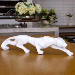 Escultura Decorativa Pantera Ataque em Cerâmica Branco 16x72x10 cm - D'Rossi - 2