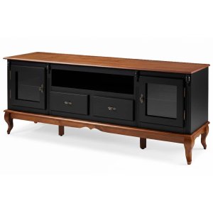 Rack Linz 2 Portas Vidro 2 Gavetas Pés Luis Xv 75 X 195 X 40 Cm (a X L X P) - Cor Preto/imbuia