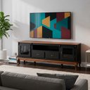Ver imagem 1 de Rack para TV até 75 Polegadas 195cm 2 Portas Vidro 2 Gavetas Prateleira Interna Pés Luis Xv