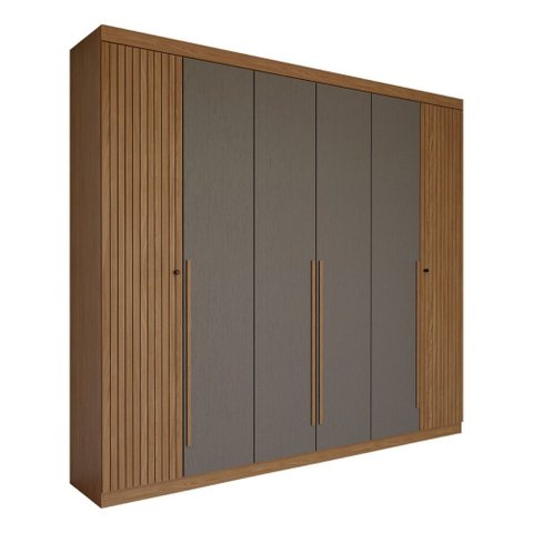 Guarda-Roupa Casal Genebra 6 Portas 4 Gavetas Ripado Jatoba/Grafite - Panorama Móveis