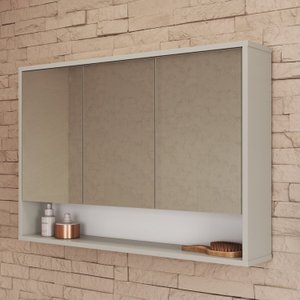 Armário Espelheira de Banheiro 90cm com 3 Portas e 1 Nicho Bari