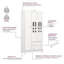 Ver imagem 3 de Guarda Roupa Infantil Provençal 3 Portas com Gavetas Lisa Branco Brilho Carolina Baby