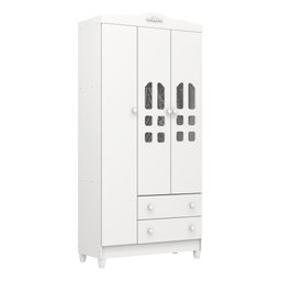 Guarda Roupa Infantil Provençal 3 Portas com Gavetas Lisa Branco Brilho Carolina Baby - 1