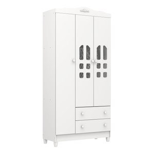 Guarda Roupa Infantil Provençal 3 Portas com Gavetas Lisa Branco Brilho Carolina Baby
