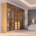 Ver imagem 1 de Guarda Roupa Casal 2,43m com 6 Portas de Vidro Fumê 100% Mdf Cor:carvalho Mel