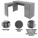 Ver imagem 6 de Mesa de Canto para Escritório em L Angular com 3 Gavetas Amêndoa