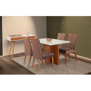 Mesa de jantar + 4 cadeiras Milão tampo 140 cm Terracota