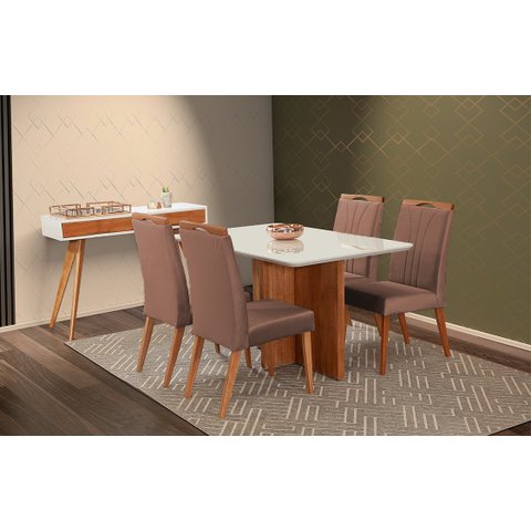 Mesa de jantar + 4 cadeiras Milão tampo 140 cm Terracota