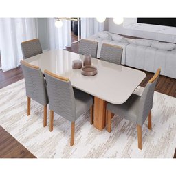 Sala de Jantar Mesa Ester 1,80 com 6 Cadeiras Clarice Wood Cinamomo/off/mad/linho Grafite Cimol Mesa - 3 Sala de Jantar Mesa Ester 1,80 com 6 Cadeiras Clarice Wood Cinamomo/off/mad/linho Grafite Cimol Mesa - 3