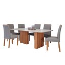 Ver imagem 1 de Sala de Jantar Mesa Ester 1,80 com 6 Cadeiras Clarice Wood Cinamomo/off/mad/linho Grafite Cimol Mesa